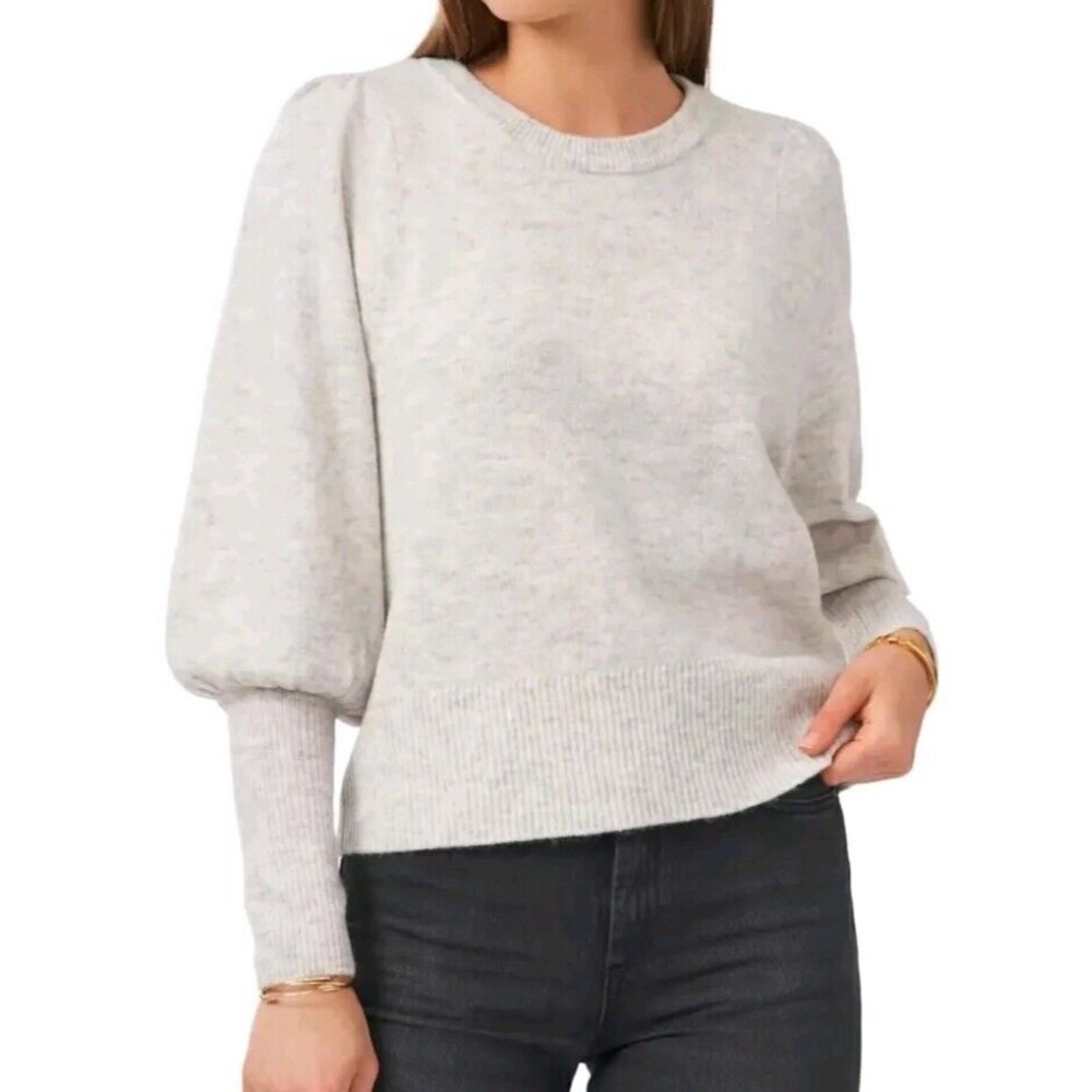 Vince Camuto Balloon Sleeve Cozy Sweater Women's Large Gray Heather Crew Neck